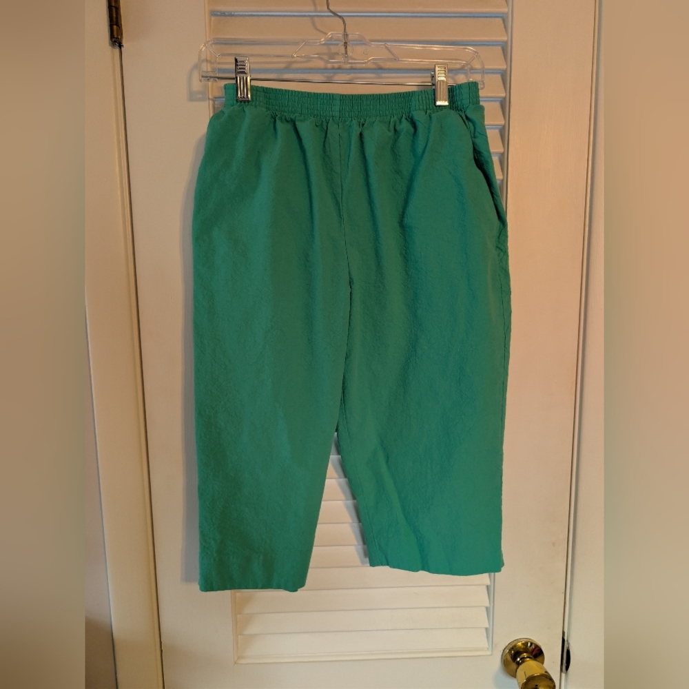 Vintage Alfred Dunner 8p 8 Petite Green Stretch Cropped Pants Culottes